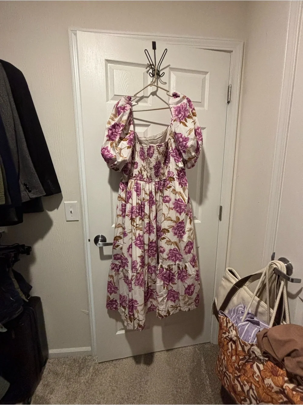 Abercrombie Emerson Cotton Purple and Tan Floral Midi Dress - Picture 4 of 4